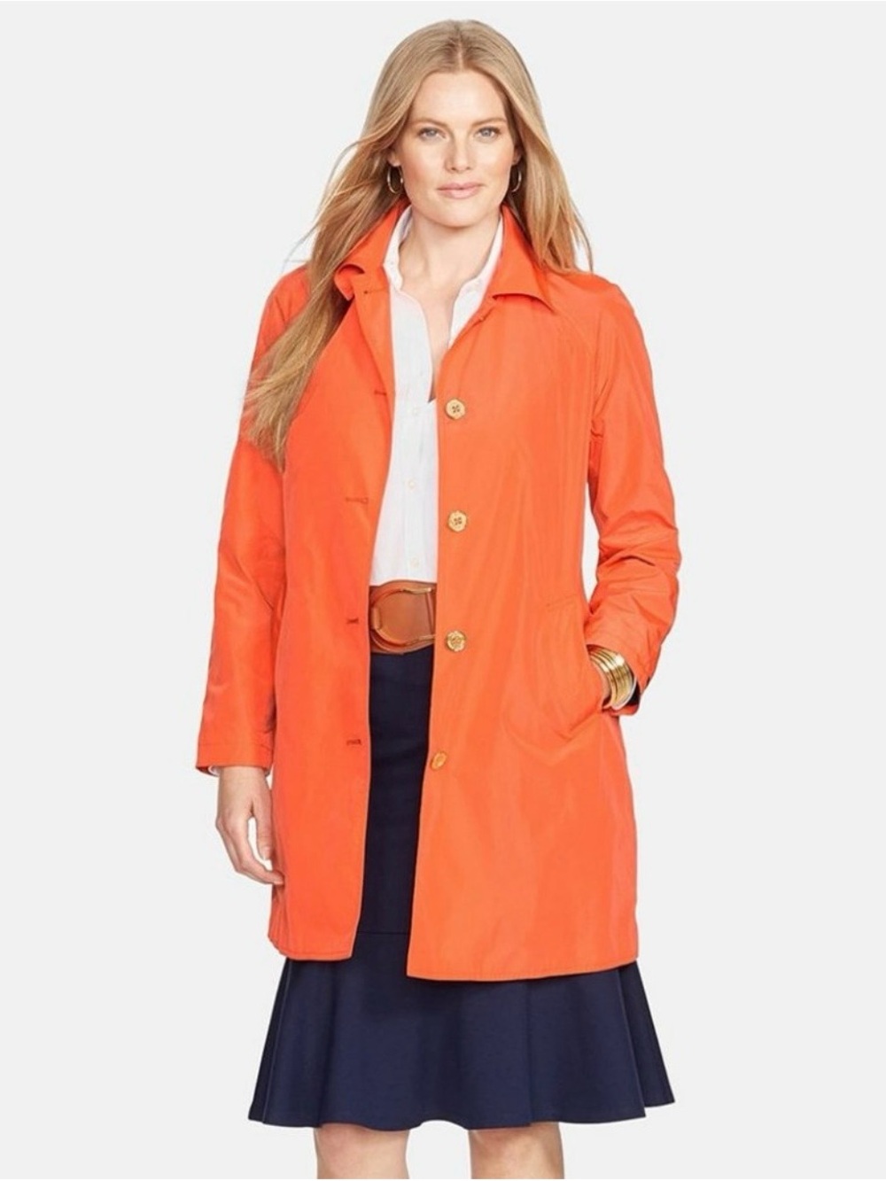 Ralph Lauren Bright Orange Single-Breasted Trench Wind Rain Jacket Size Large